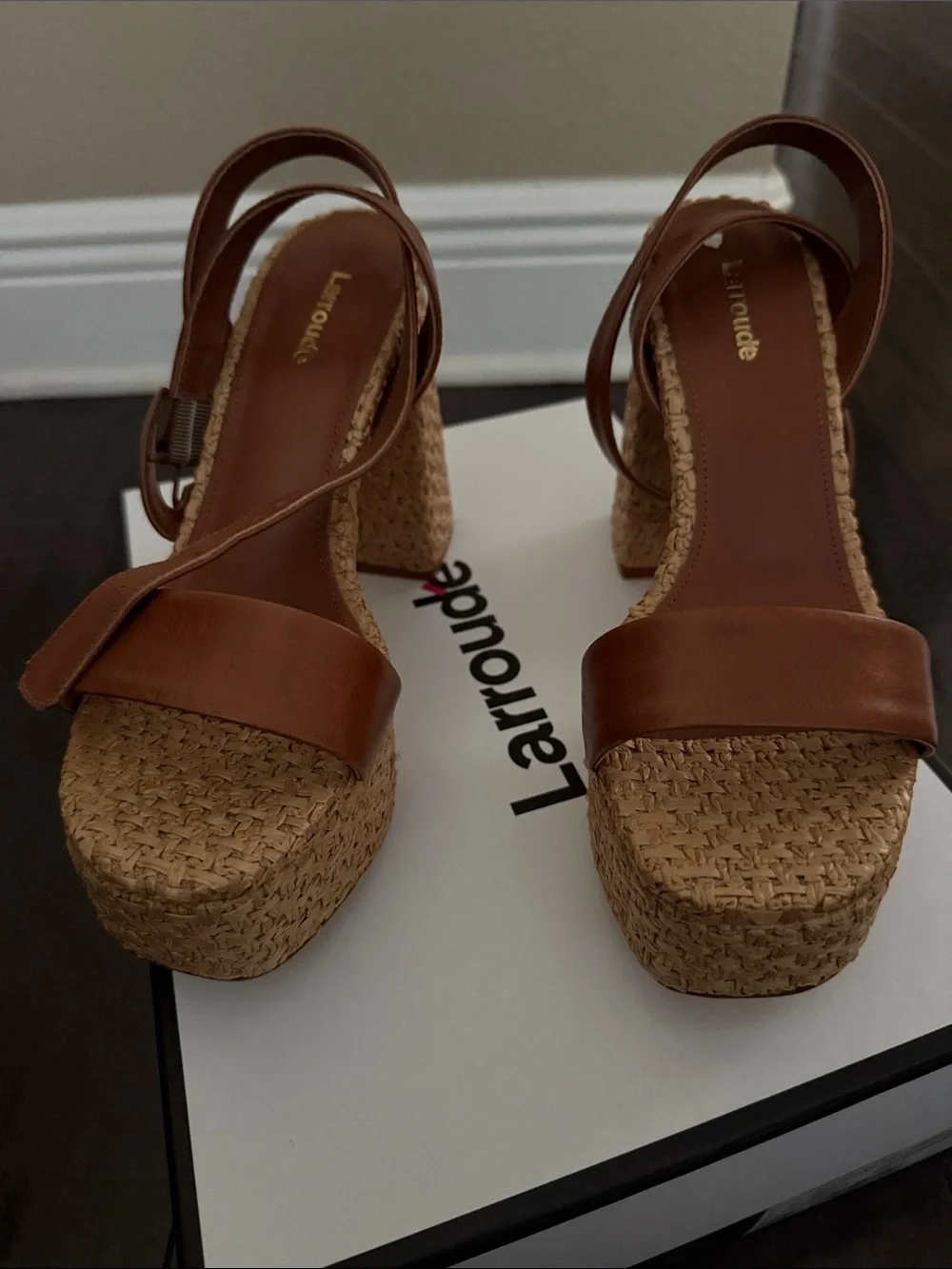 Larroude Dolly Verona Leather Platform Stappy Sandals